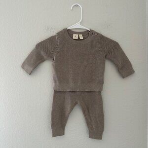 Baby Gap Two Piece Set Rib Knit Cotton Cosy Crew Neck Long Sleeves Beige 6-12 Mo